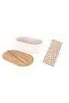 pebbly Brotkasten mit Schneidebrett Messer und Brotbeutel Cream