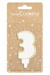 Scrap Cooking Kerze Nummer 3 weiss mit Goldrand