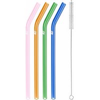 Zwilling Strohhalme Glas farbig gebogen 4er Set 23cm D9mm + Bürste