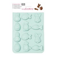 Scrap Cooking Silikonbackform Ostern mit Hase Ei Küken Fisch