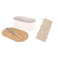 pebbly Brotkasten mit Schneidebrett Messer und Brotbeutel Cream
