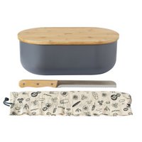 pebbly Brotkasten mit Schneidebrett Messer und Brotbeutel Slate