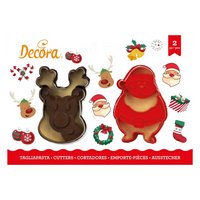DECORA Ausstecher 2er Weihnachtsmann & Rentier auf Karte
