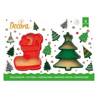 DECORA Ausstecher 2er Weihnachsbaum & Stiefel auf Karte