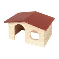 BEWO Hamster Blockhaus massiv mit Spitzdach rot