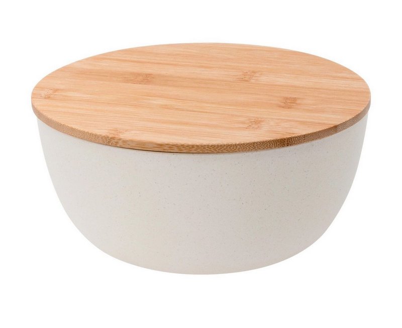 pebbly Salatschüssel mit Bambusdeckel cream 