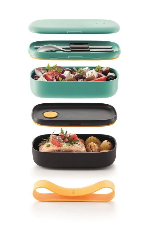 Lunch Box mit Besteck türkis 