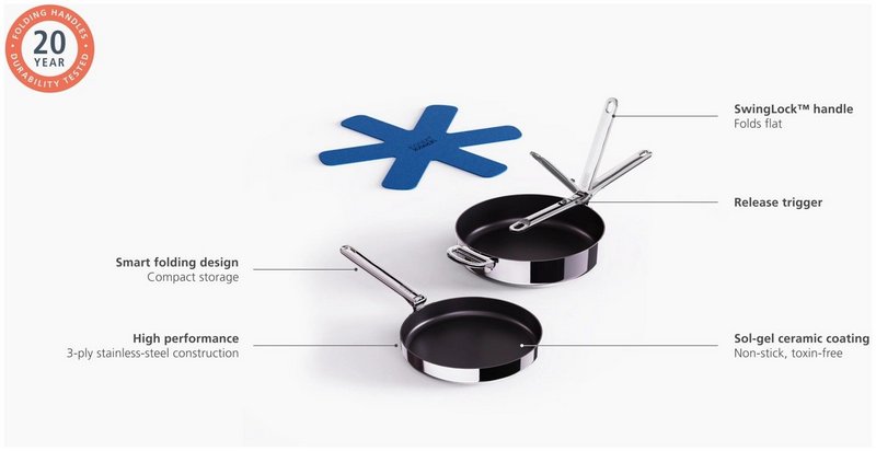 JosephJoseph Bratpfanne Space Steel Klappgriff antihaft 