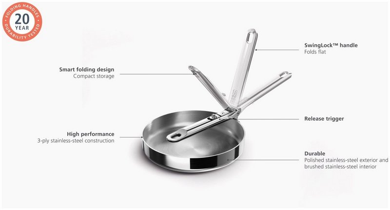 JosephJoseph Bratpfanne Space Steel 20cm Edelstahl mit Klappgriff 