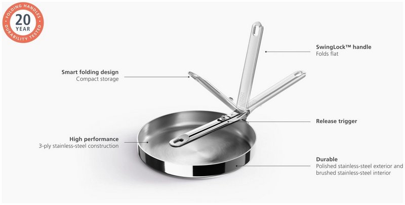 JosephJoseph Bratpfanne Space Steel 24cm Edelstahl mit Klappgriff 