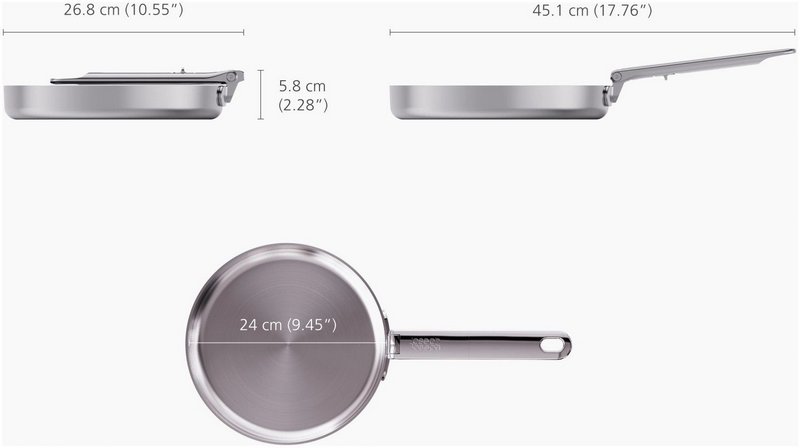 JosephJoseph Bratpfanne Space Steel 24cm Edelstahl mit Klappgriff 