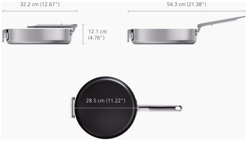 JosephJoseph Bratpfanne Space Steel 28cm Edelstahl Klappgriff antihaft 