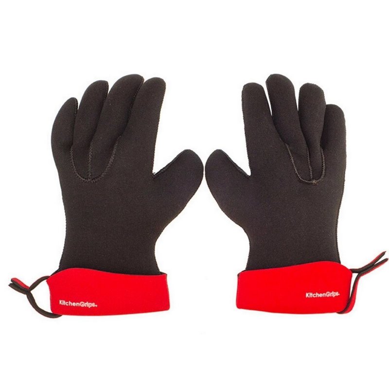 Cuisipro Küchenhandschuhe Gr. L 5 Finger schwarz rot 