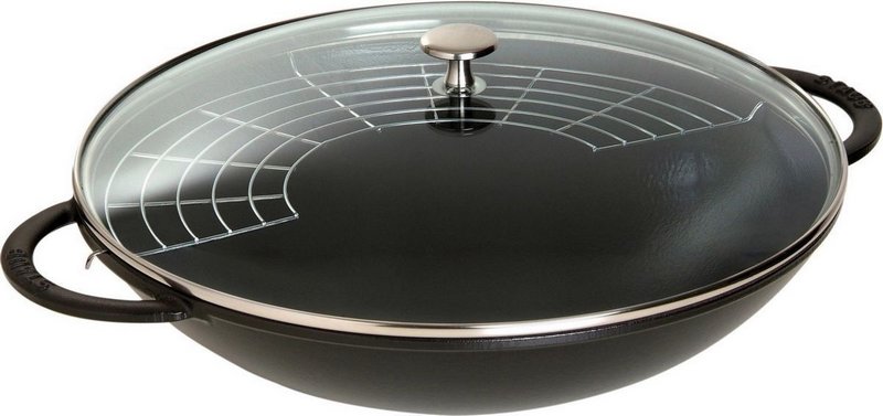 Staub Wok schwarz mit Glasdeckel 37 cm 