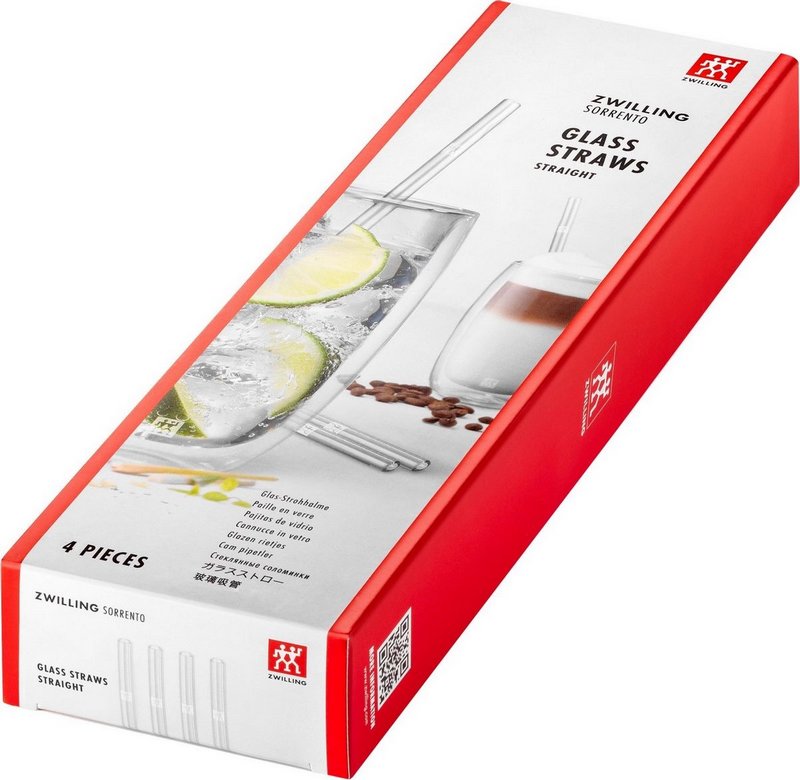Zwilling Strohhalme Glas transp. gerade 4er Set 23cm D9mm + Bürste 