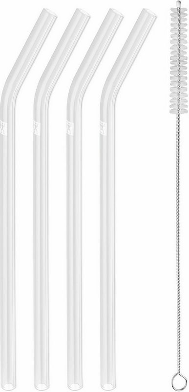 Zwilling Strohhalme Glas transp. gebogen 4er Set 23cm D9mm + Bürste 
