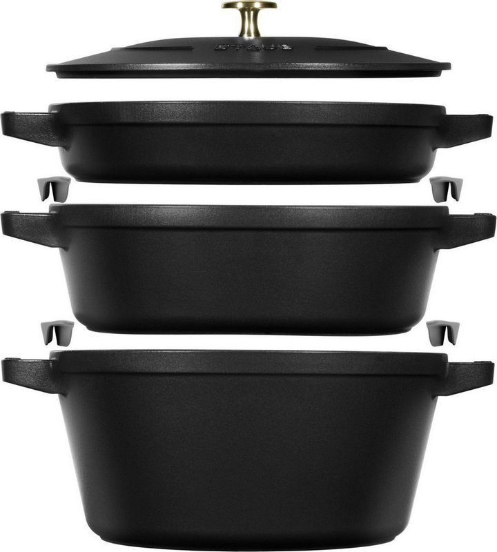 Staub Cocotte rund 24 cm Schwarz stackable 
