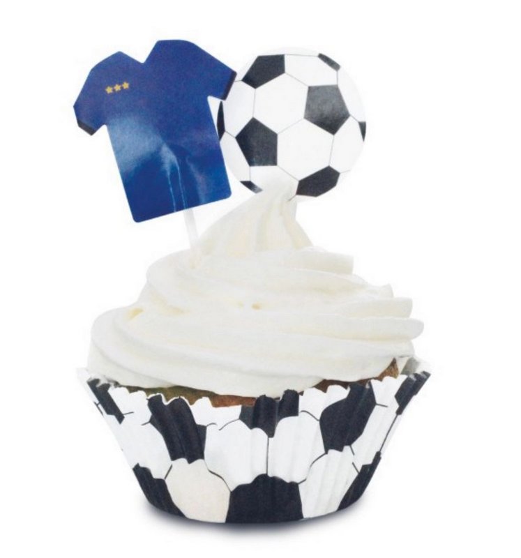 Scrap Cooking Cupcakesförmchen und Cake Toppers Fussball 