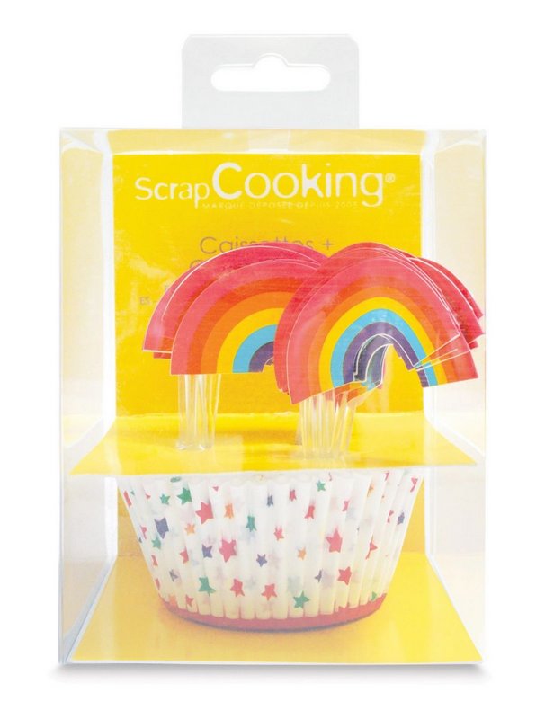 Scrap Cooking Muffinförmchen und cake toppers Rainbow 