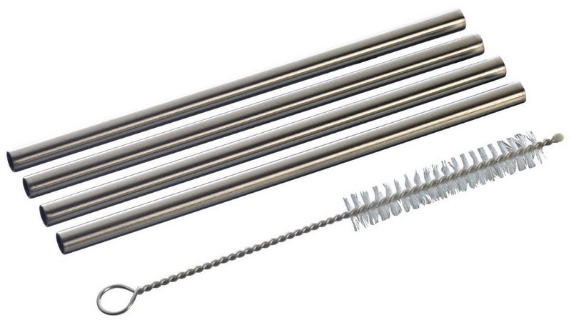 Piazza 4er Set Trinkhalme 13cm D0.6cm gerade Edelstahl mit Bürste 