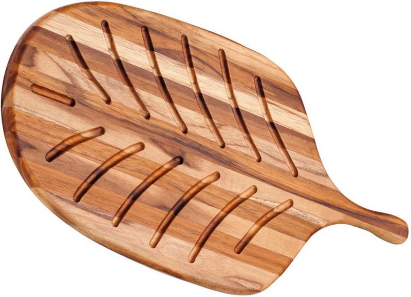 teakhaus Brotbrett Canoe mit Griff  und Saftrillen 