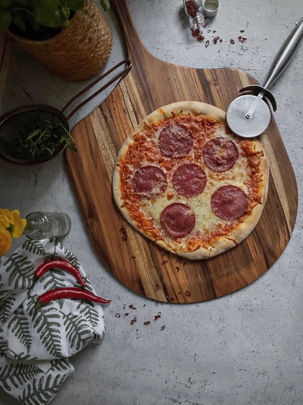 teakhaus Servierbrett Canoe Pizza M mit Griff 