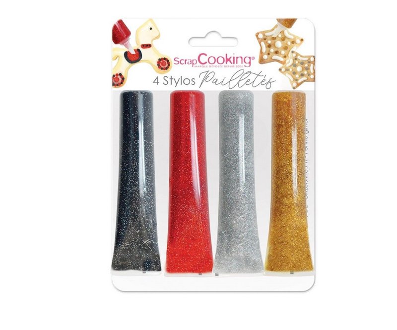 Scrap Cooking Zuckerguss Stift glitzernd Schwarz Rot Grau Gold 