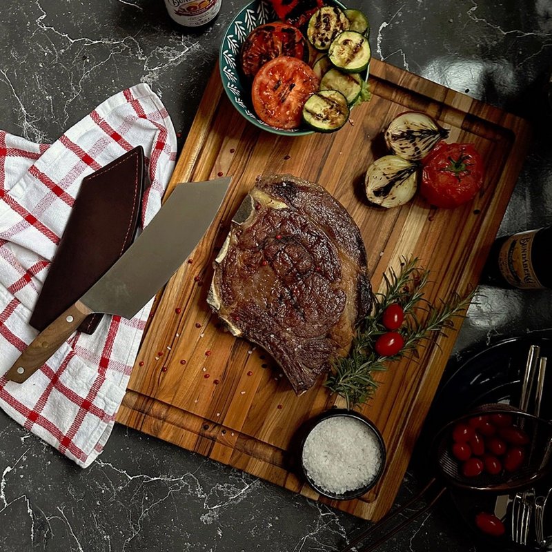 teakhaus Servierbrett Scandi Grill mit tiefer Saftrille 