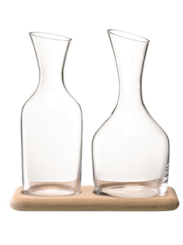 LSA Wine Wasser Wein Karaffe Set Unterteil aus Eiche 