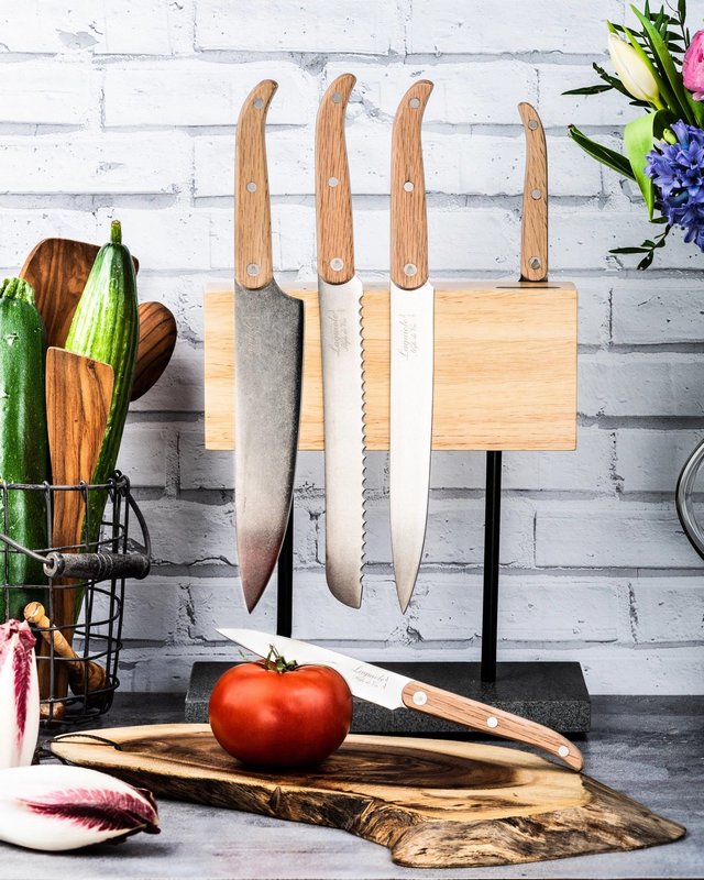 Style de Vie Magnetischer Messerblock Eiche auf Natursteinfuss 