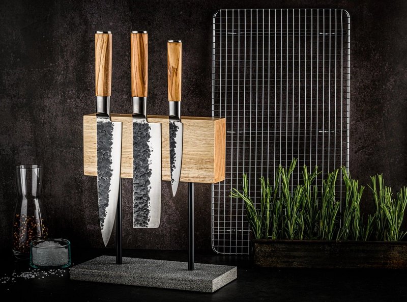 Style de Vie Magnetischer Messerblock Eiche auf Natursteinfuss 