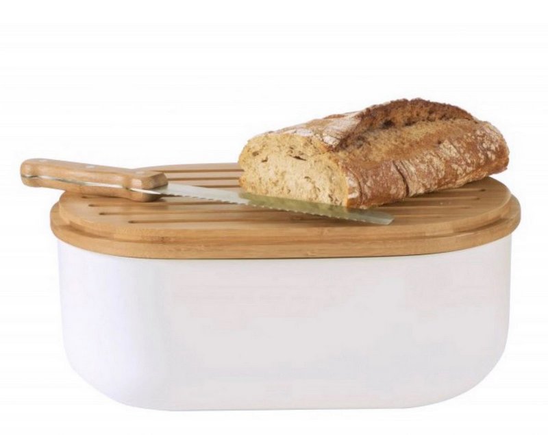 pebbly Brotkasten mit Schneidebrett Messer und Brotbeutel Cream 