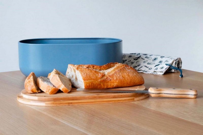 pebbly Brotkasten mit Schneidebrett Messer und Brotbeutel Slate 