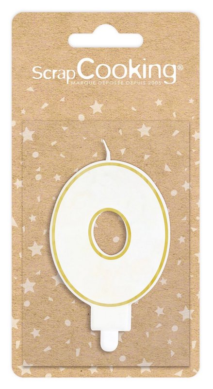 Scrap Cooking Kerze Nummer 0 weiss mit Goldrand 