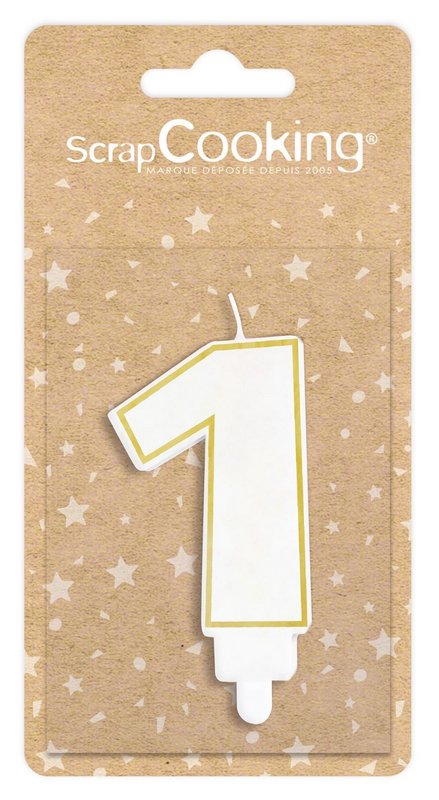 Scrap Cooking Kerze Nummer 1 weiss mit Goldrand 