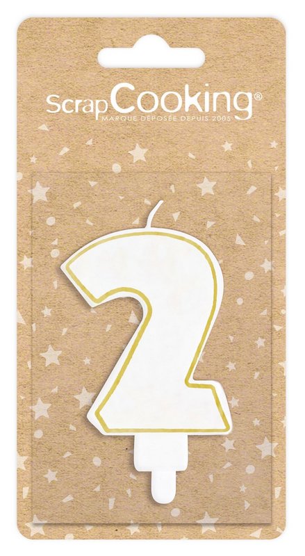 Scrap Cooking Kerze Nummer 2 weiss mit Goldrand 