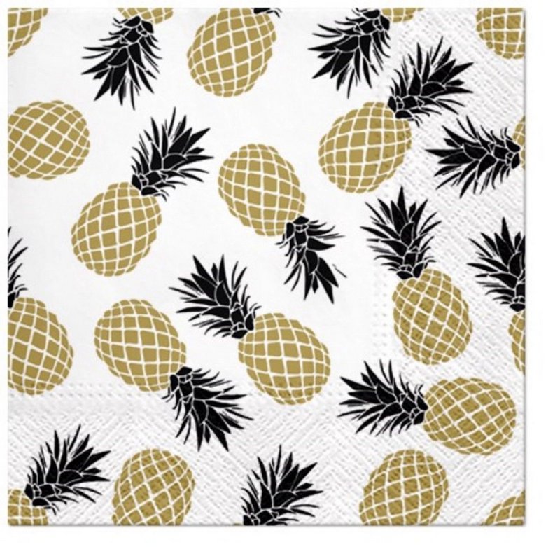 PAW Servietten Ananas gold schwarz 