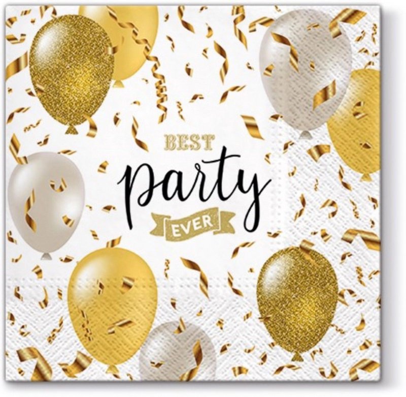 PAW Servietten Party Ballons gold weiss 