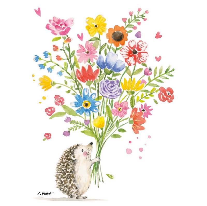 PPD Servietten Hedgehog with flowers 
