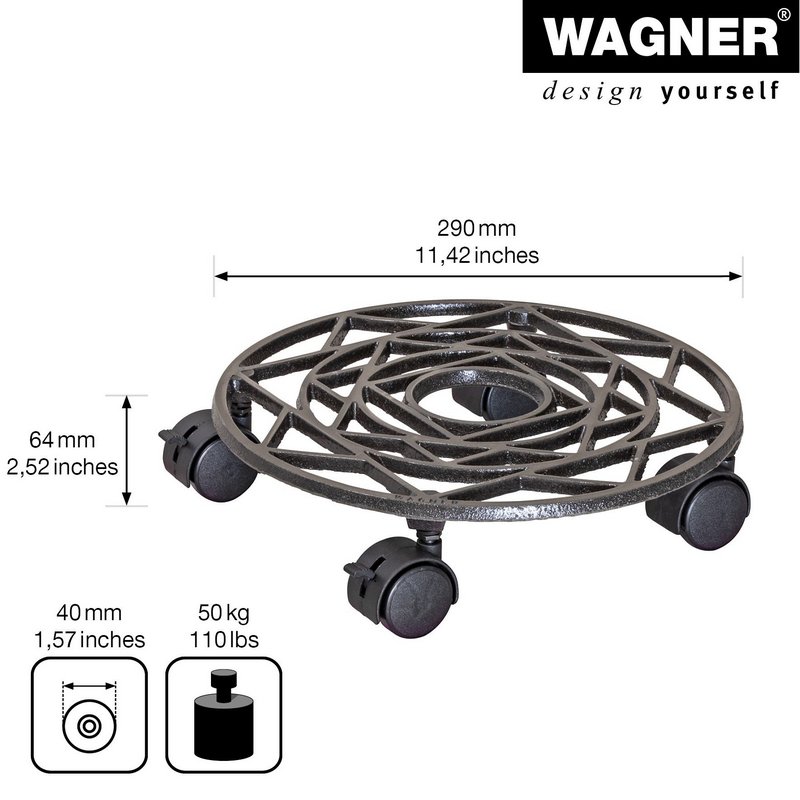 WAGNER Rolluntersetzer 285 mm antik design Gusseisen nickel-matt 