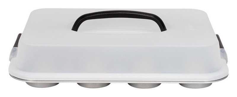 PATISSE Muffin-Backblech mit Tragedeckel Silver Top 
