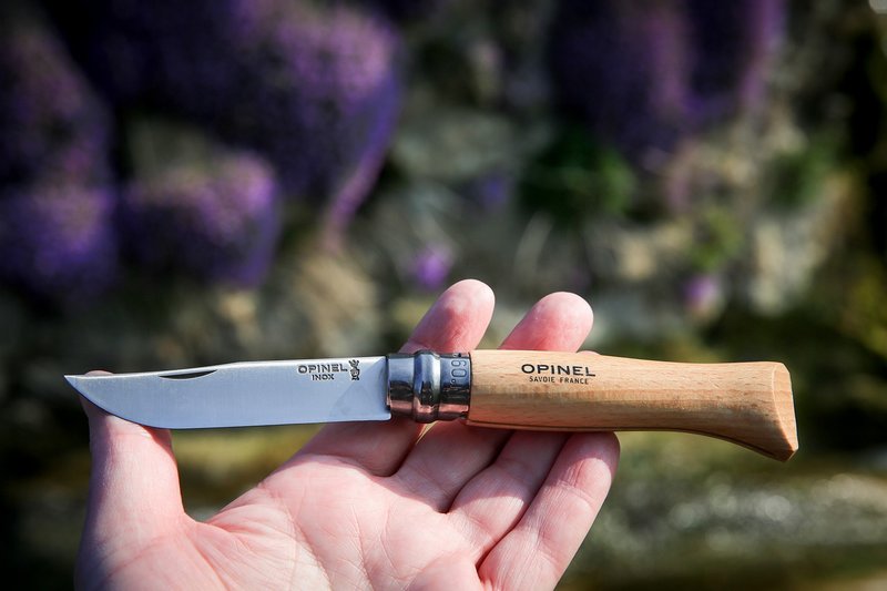 OPINEL Messer Nr. 9 Edelstahl Buchenholzgriff transparent lackiert 9 cm 