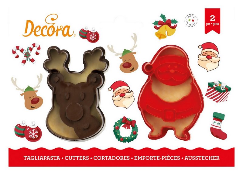 DECORA Ausstecher 2er Weihnachtsmann & Rentier auf Karte 
