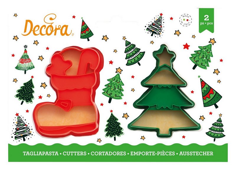 DECORA Ausstecher 2er Weihnachsbaum & Stiefel auf Karte 