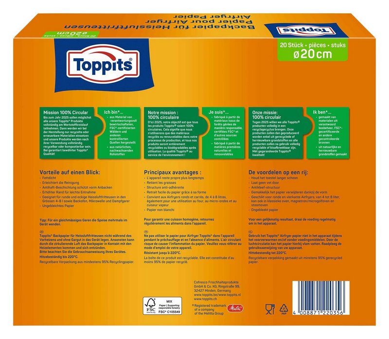 TOPPITS Backpapier für Heissluftfritteusen rund 
