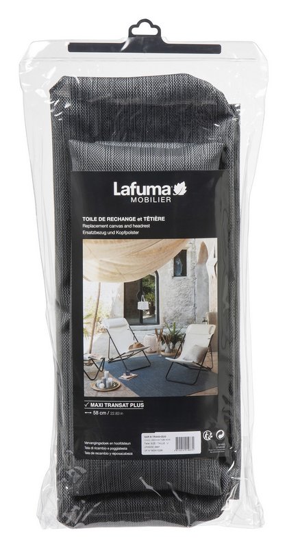 LAFUMA Ersatzbezugset Maxi Transat Plus Clip Batyline Duo Gris Obsidian 58 cm 