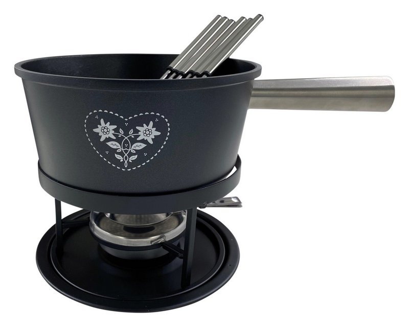 HEIDI Fondue-Garnitur Coeur Folk 21 cm Gusseisen schwarz 