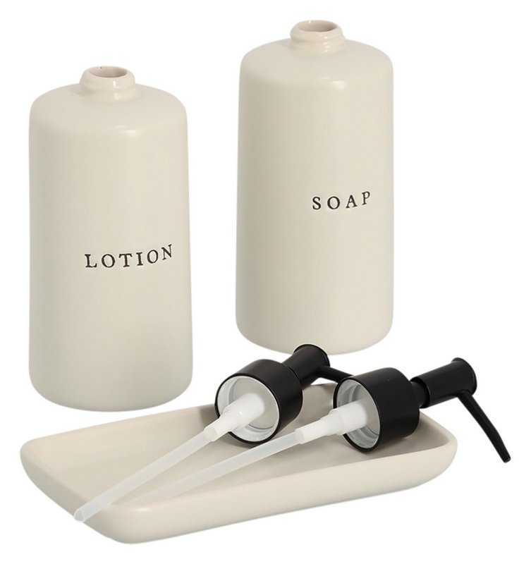 ZELLER Seifenspender Set 3-teilig Keramik creme 