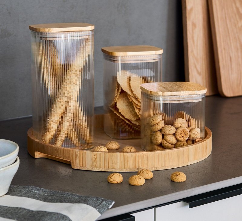 ZELLER Vorratsglas mit Bambusdeckel eckig 1150 ml 