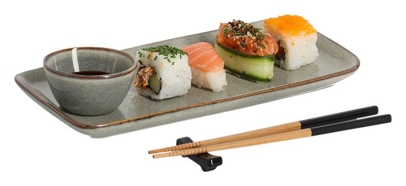 ZELLER Sushi Set Steingut Bambus 